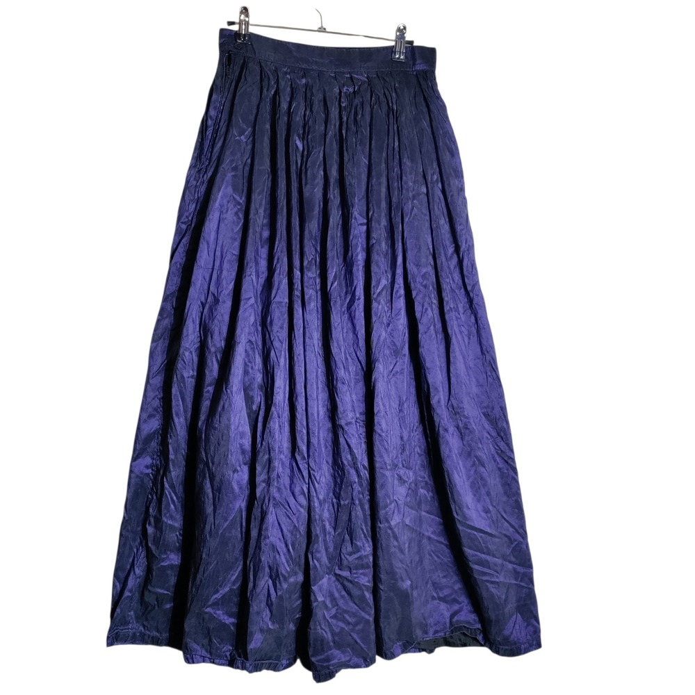 Oleana Norway Purple 100% Silk Pleated Maxi Skirt Womens Medium Iridescent‎
